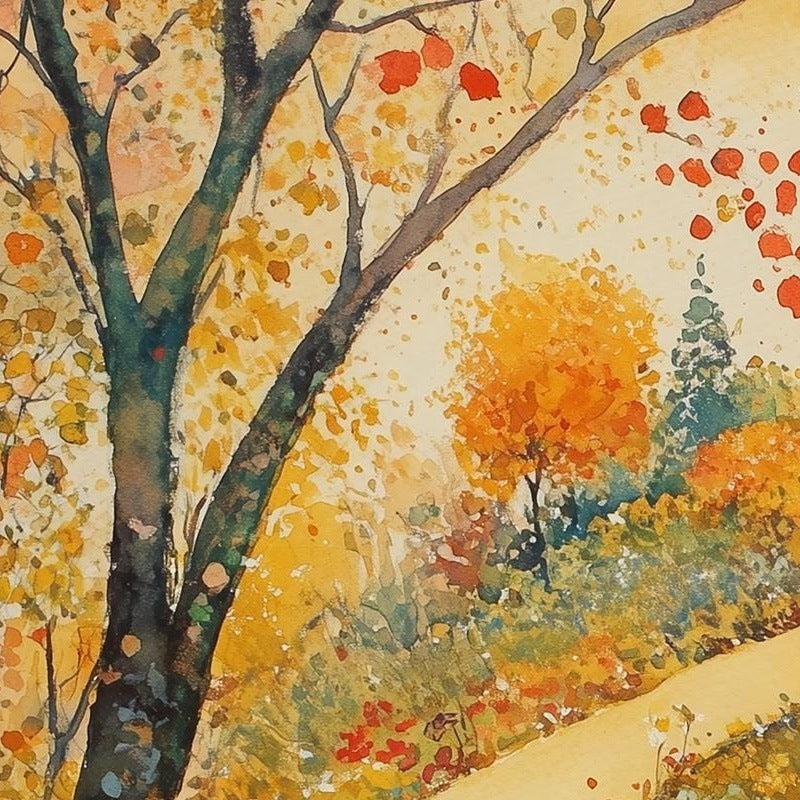 Black Cat Autumn Path fall art print close-up detail