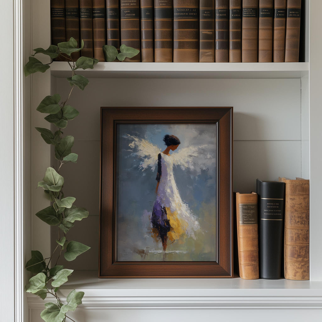 Serene Angel faith art print shown in a room setting