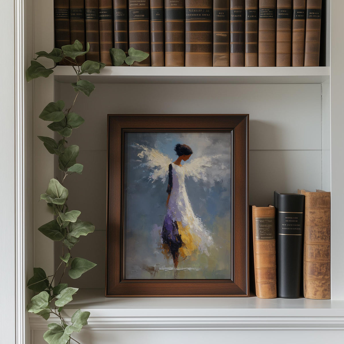 Serene Angel faith art print shown in a room setting