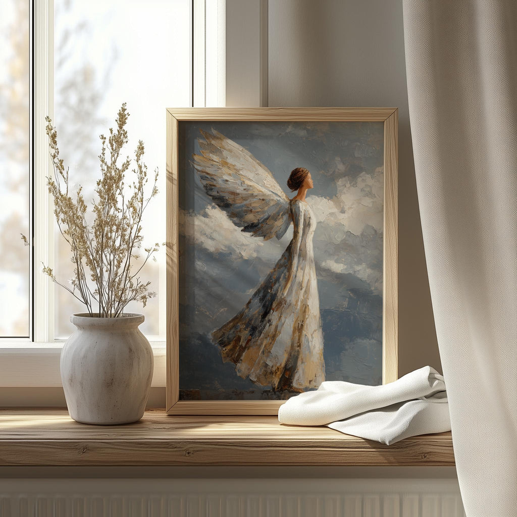 Heavenly Angel faith art print shown in a room setting