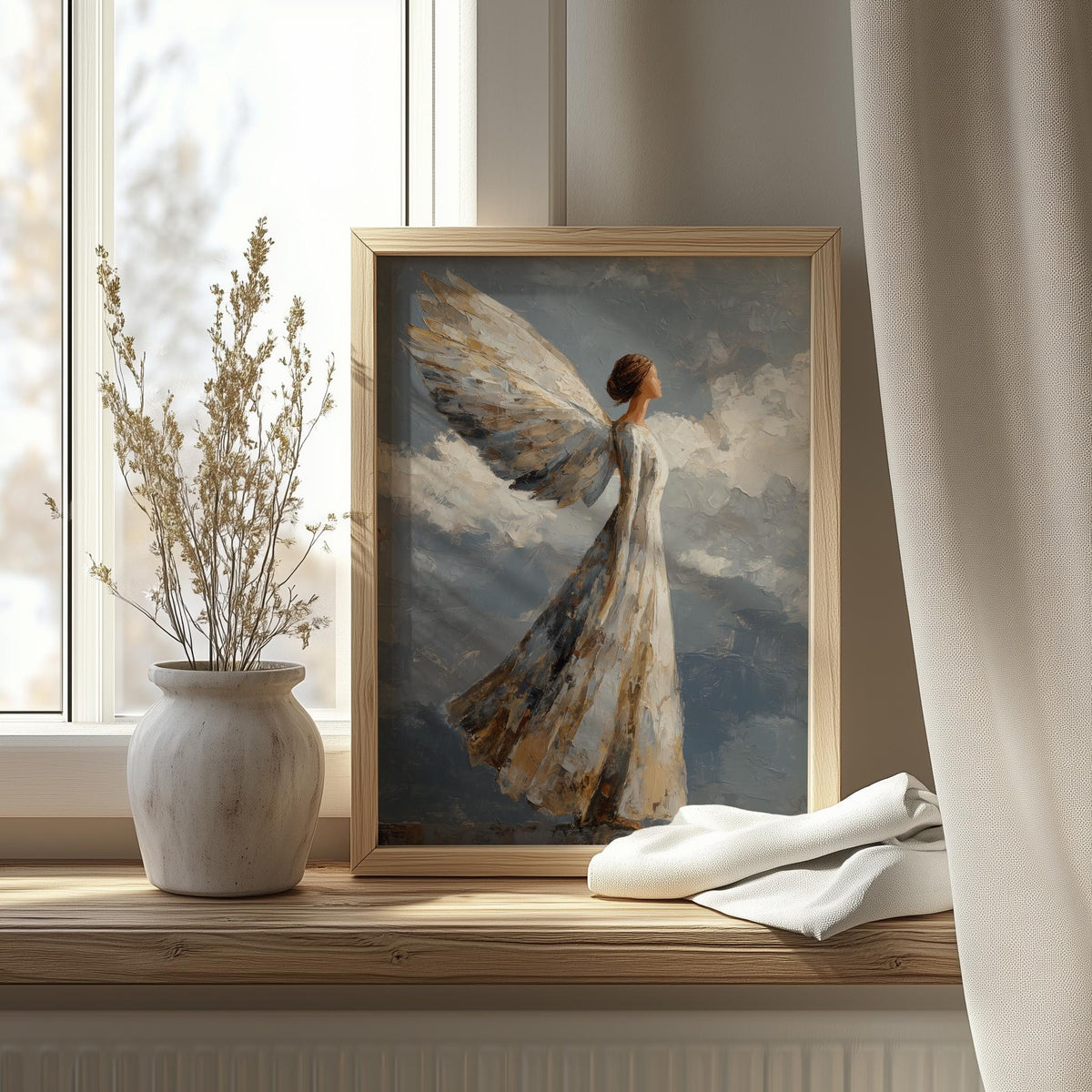 Heavenly Angel faith art print shown in a room setting