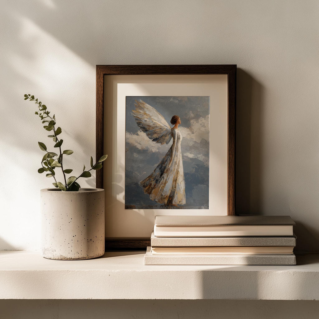 Heavenly Angel faith art print shown in a room setting