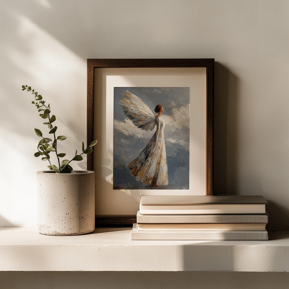 Heavenly Angel faith art print shown in a room setting