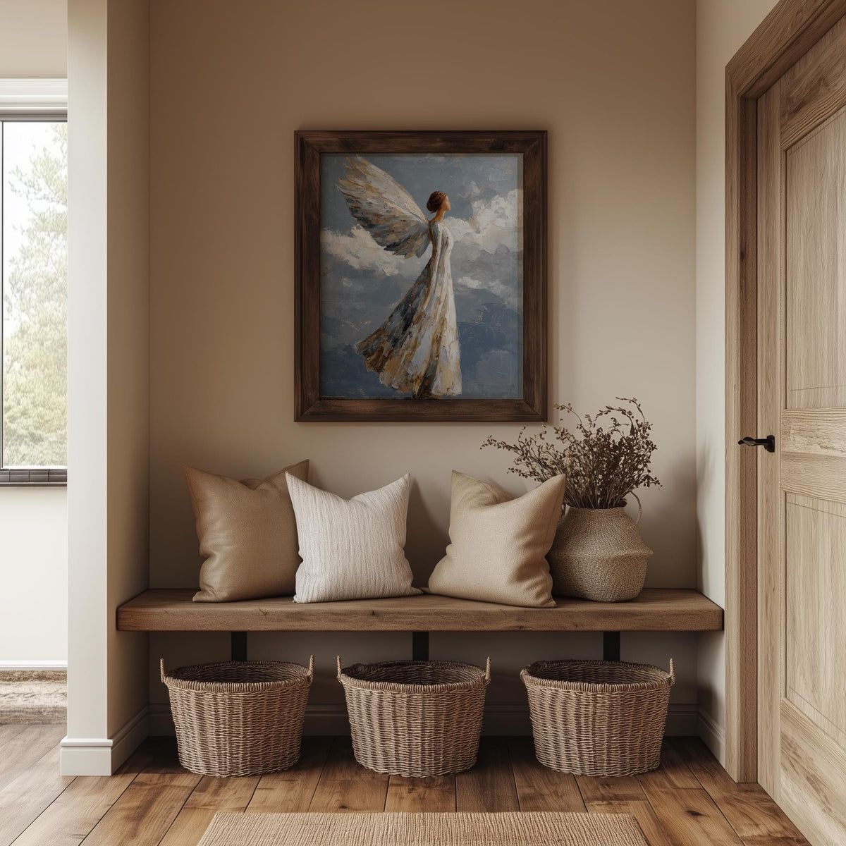 Heavenly Angel faith art print shown in a room setting