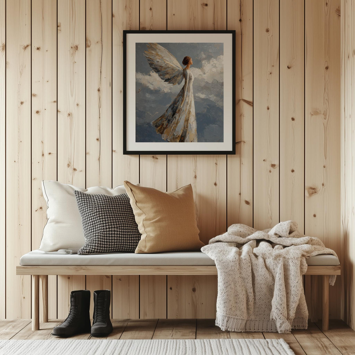 Heavenly Angel faith art print shown in a room setting