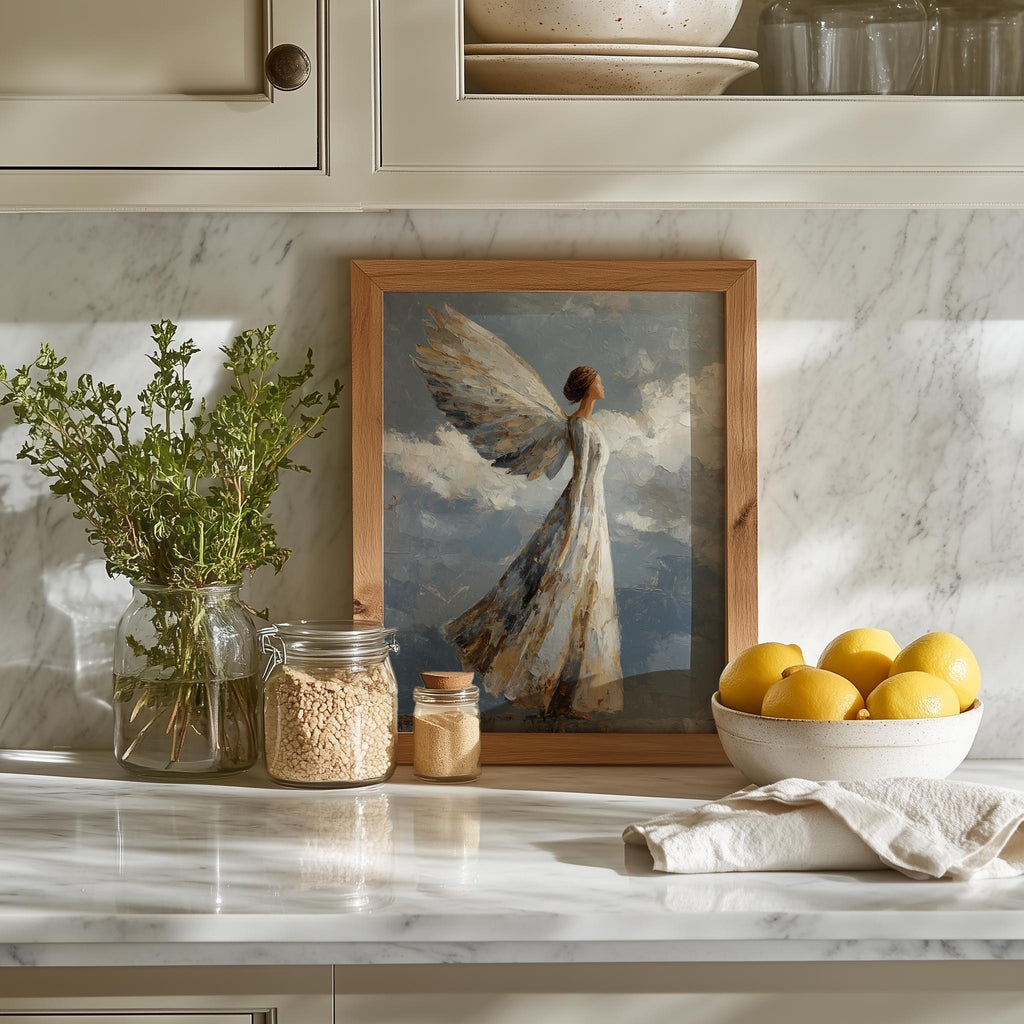 Heavenly Angel faith art print shown in a room setting
