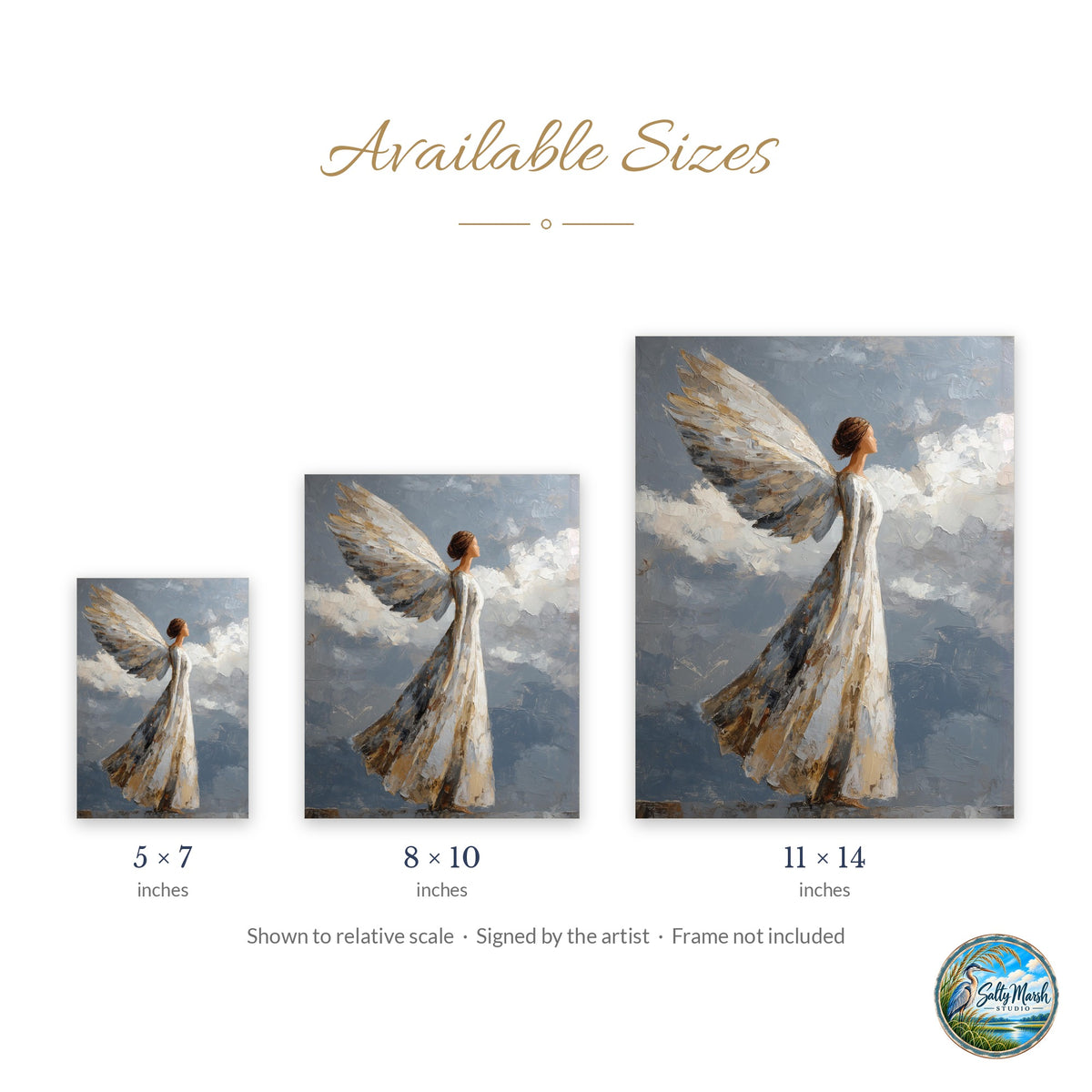 Heavenly Angel art print size guide: 5x7, 8x10 and 11x14