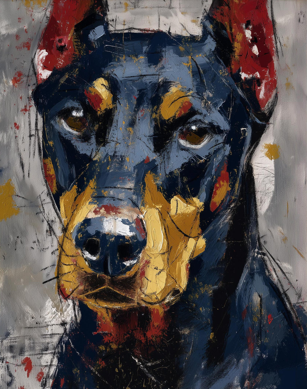 Black Doberman animal art print unframed, signed by Pattie Overcash