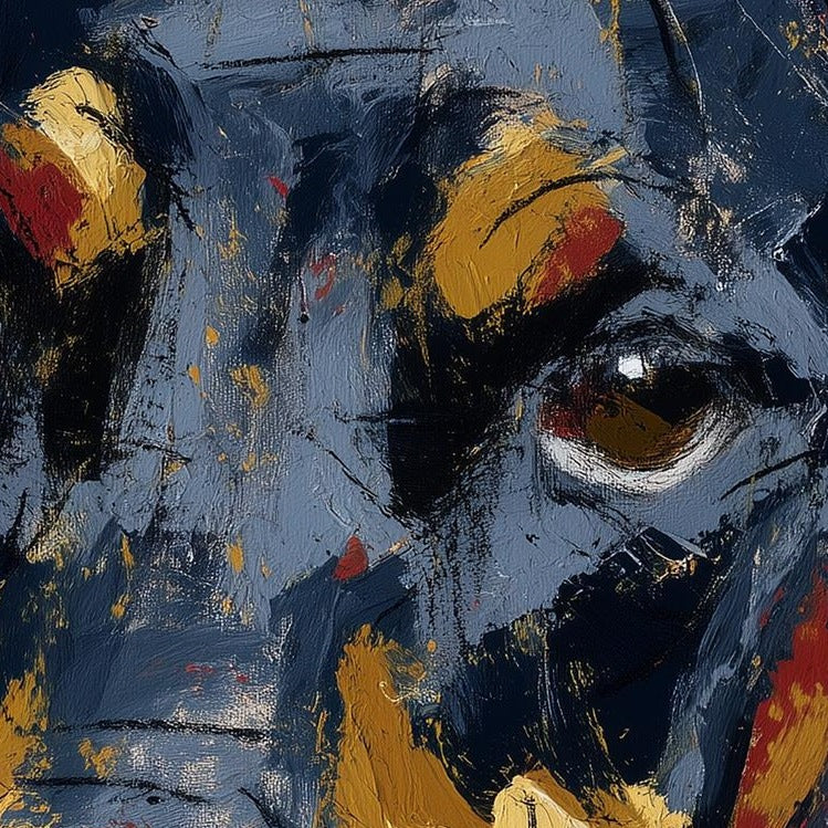 Black Doberman animal art print close-up detail
