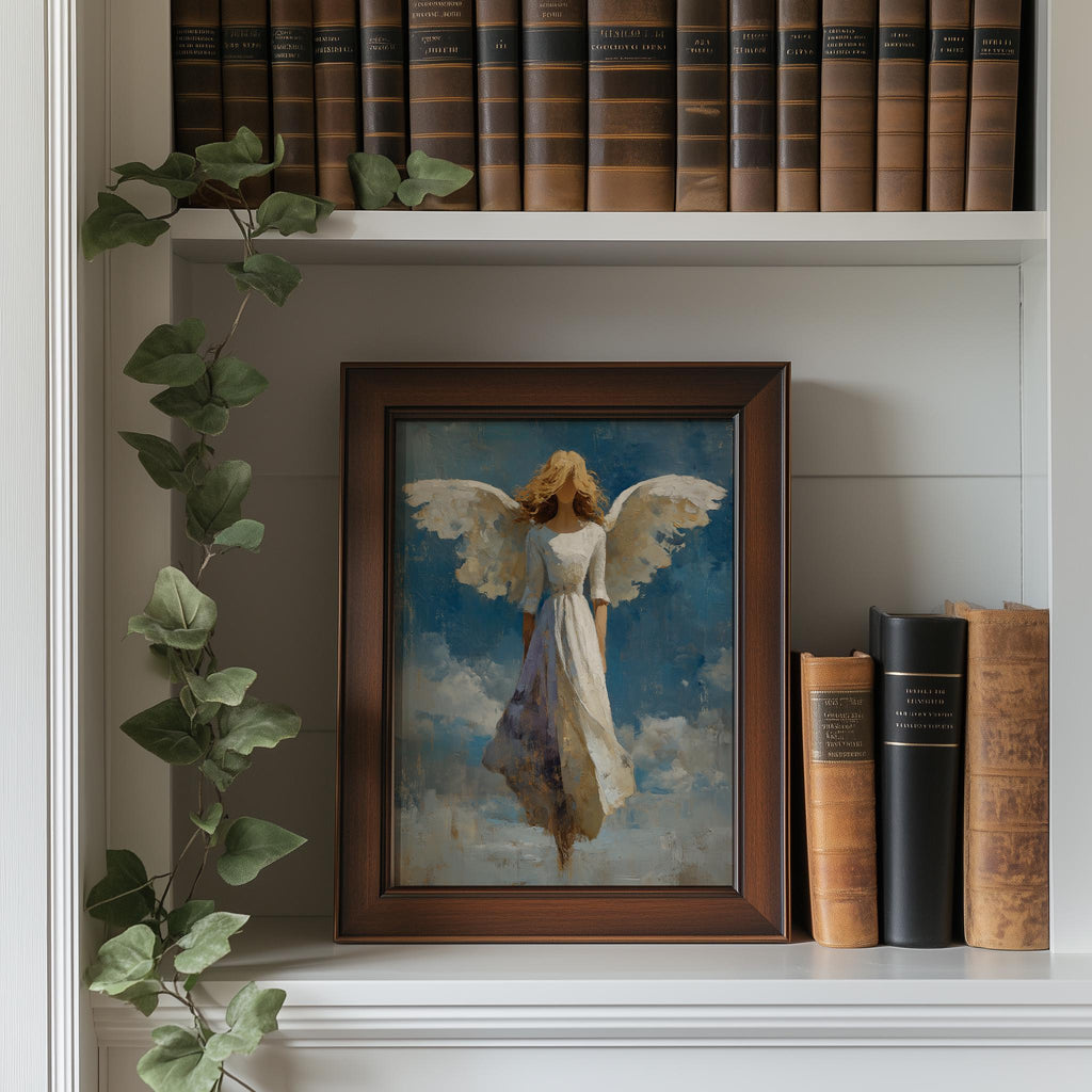 Angel Wings faith art print shown in a room setting