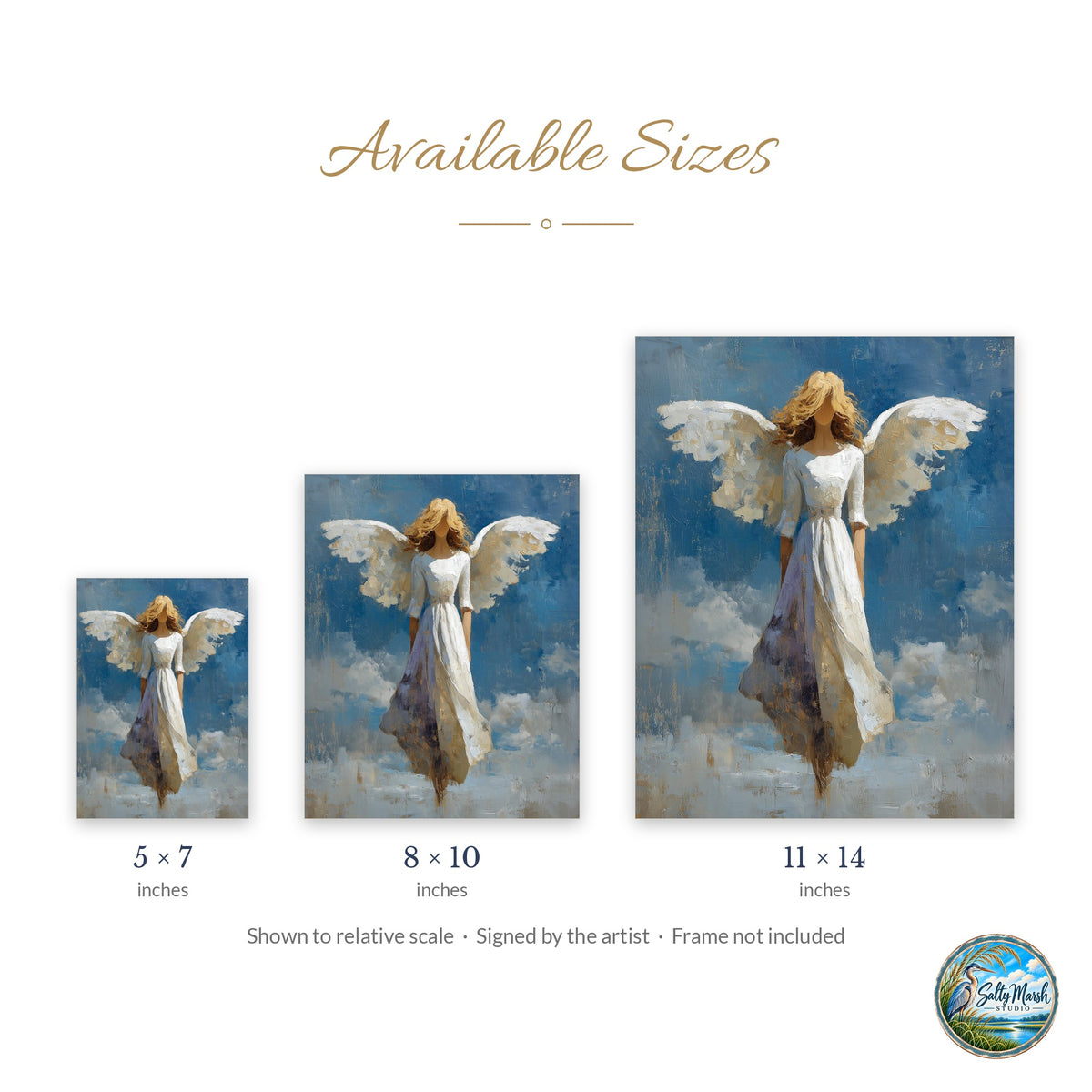 Angel Wings art print size guide: 5x7, 8x10 and 11x14