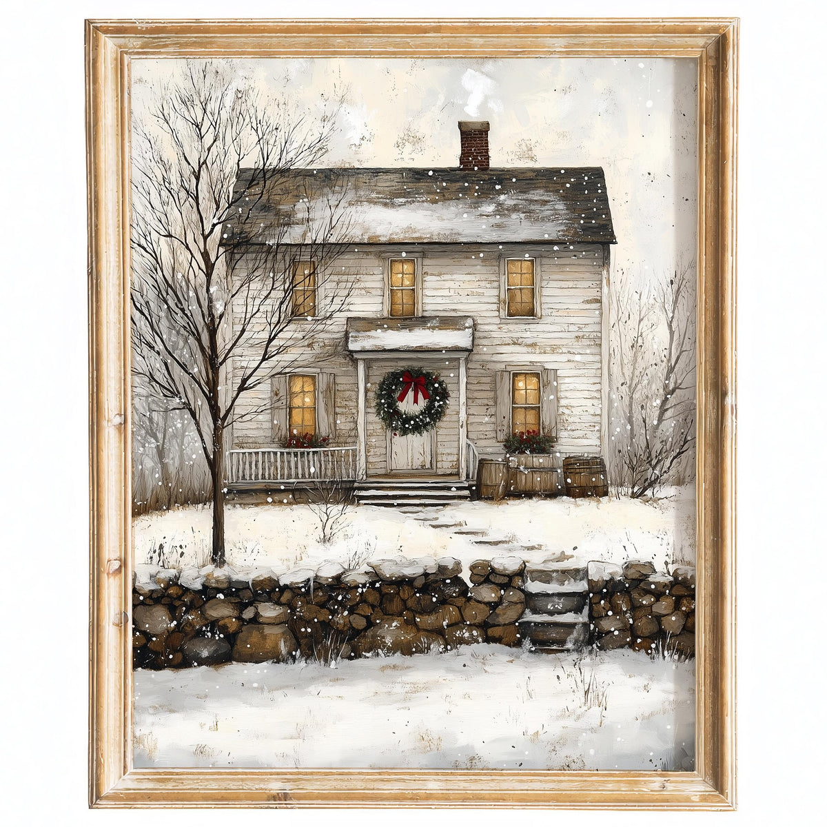 Folk Farmhouse Christmas art print framed