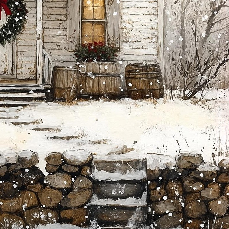 Folk Farmhouse Christmas art print close-up detail