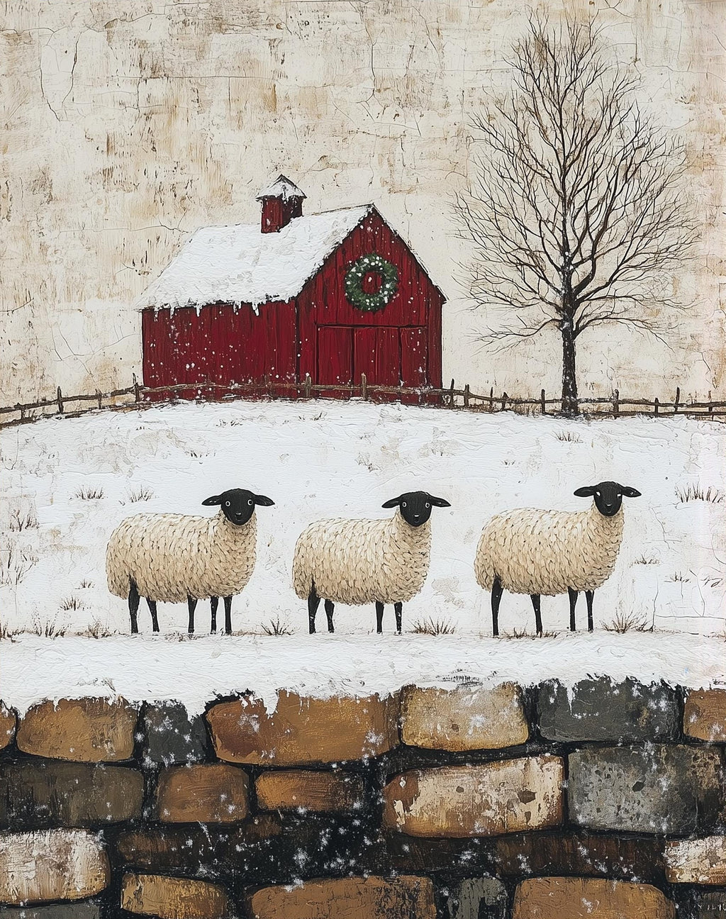 Winter Sheep winter art print unframed, signed by Pattie Overcash