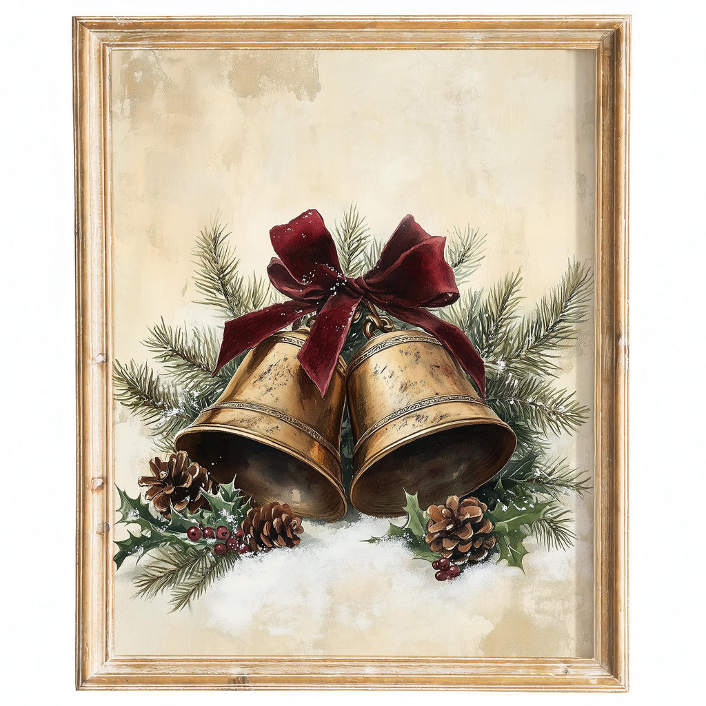 Brass Bells Christmas art print framed
