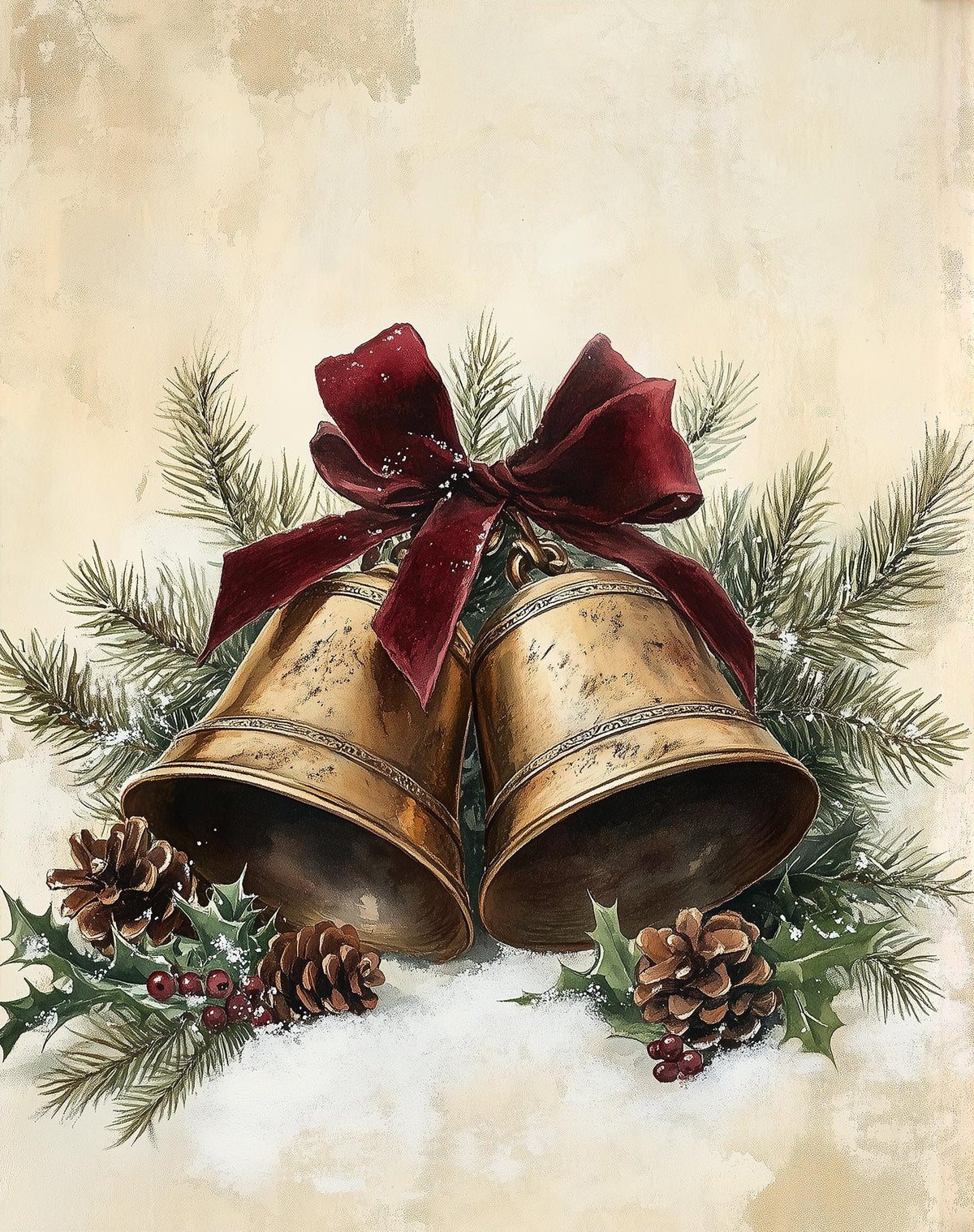 Brass Bells Christmas art print unframed, signed by Pattie Overcash