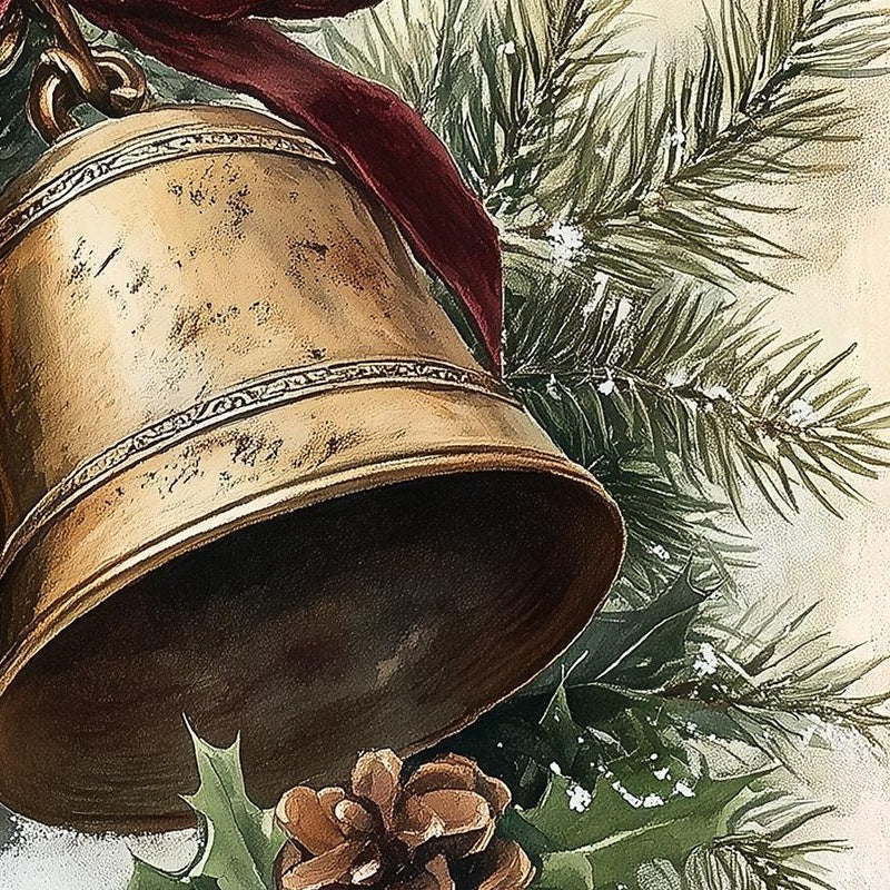 Brass Bells Christmas art print close-up detail