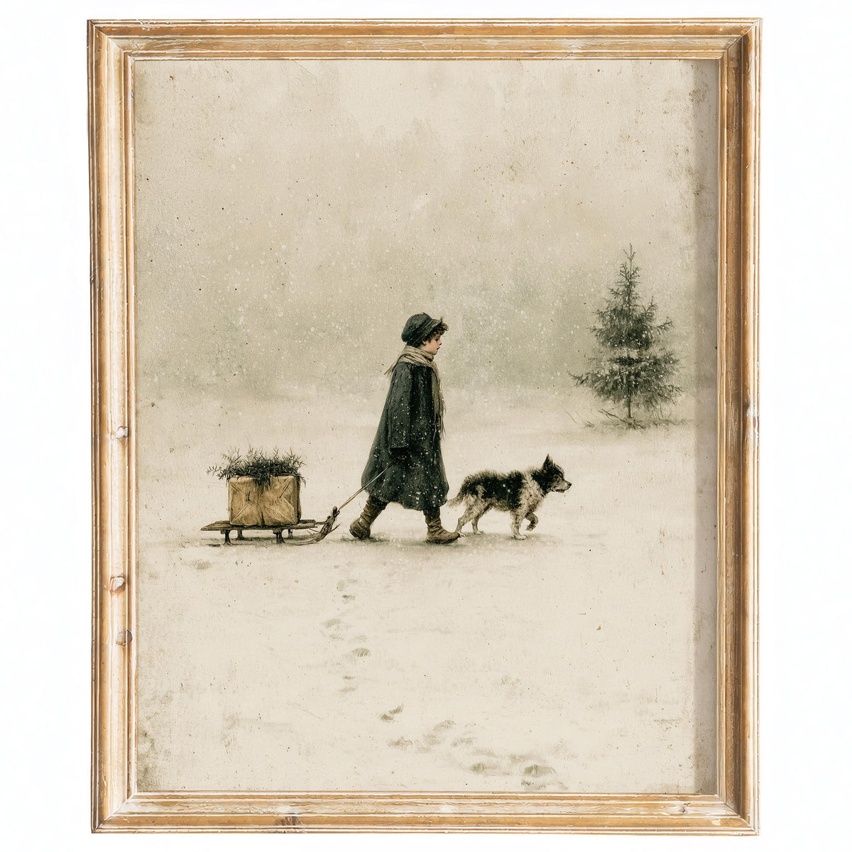Child & Dog winter art print framed