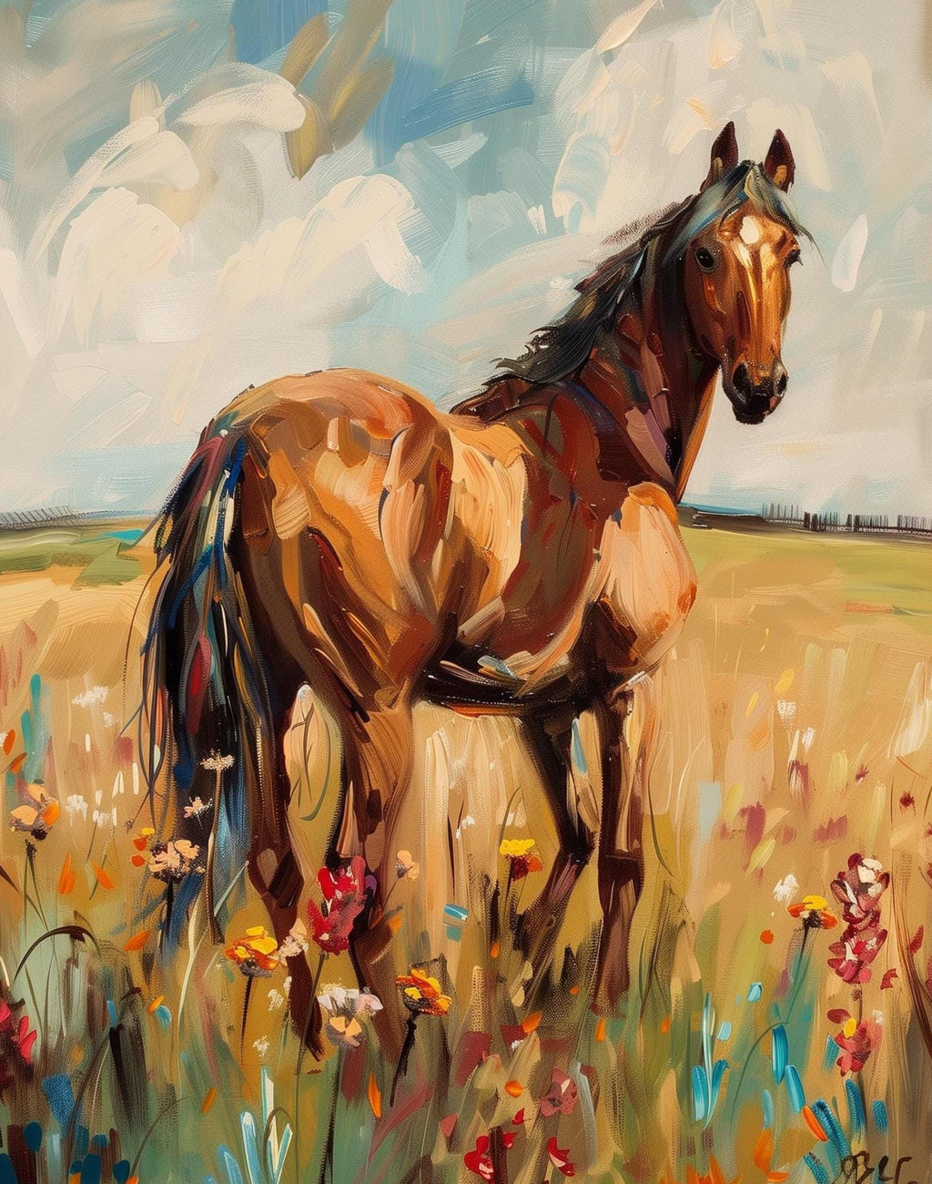 Horse Meadow animal art print unframed, signed by Pattie Overcash