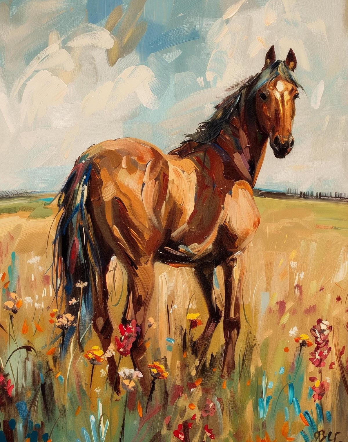 Horse Meadow animal art print unframed, signed by Pattie Overcash