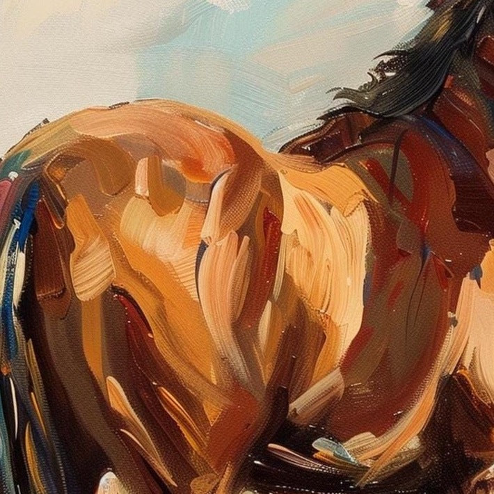Horse Meadow animal art print close-up detail