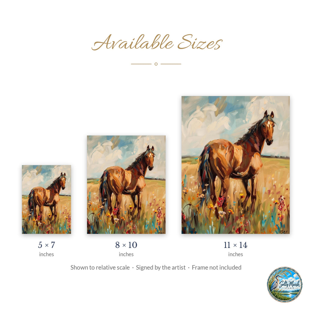 Horse Meadow art print size guide: 5x7, 8x10 and 11x14