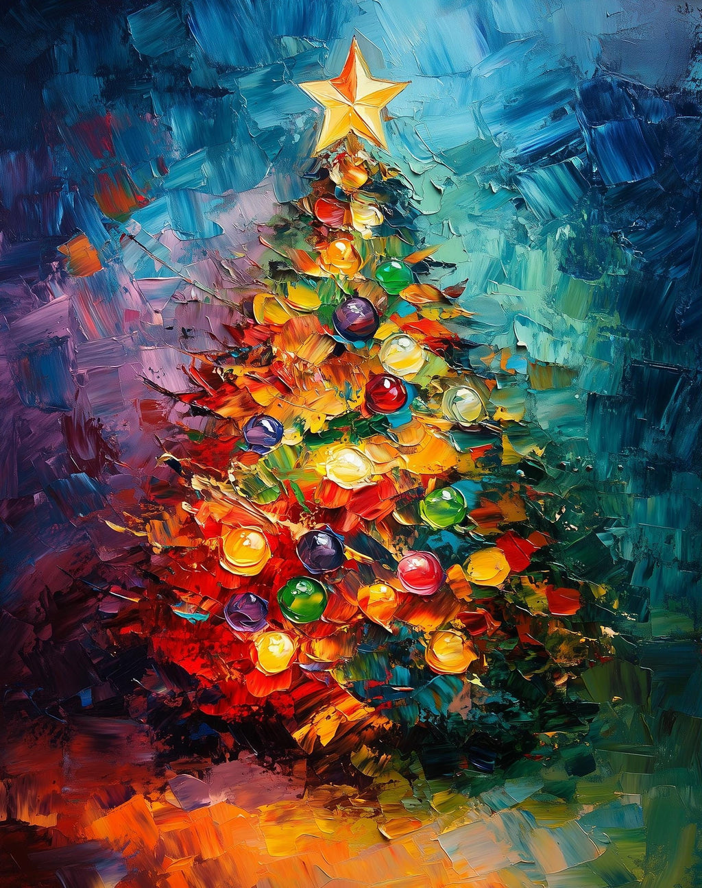 Abstract Tree Christmas art print unframed, signed by Pattie Overcash