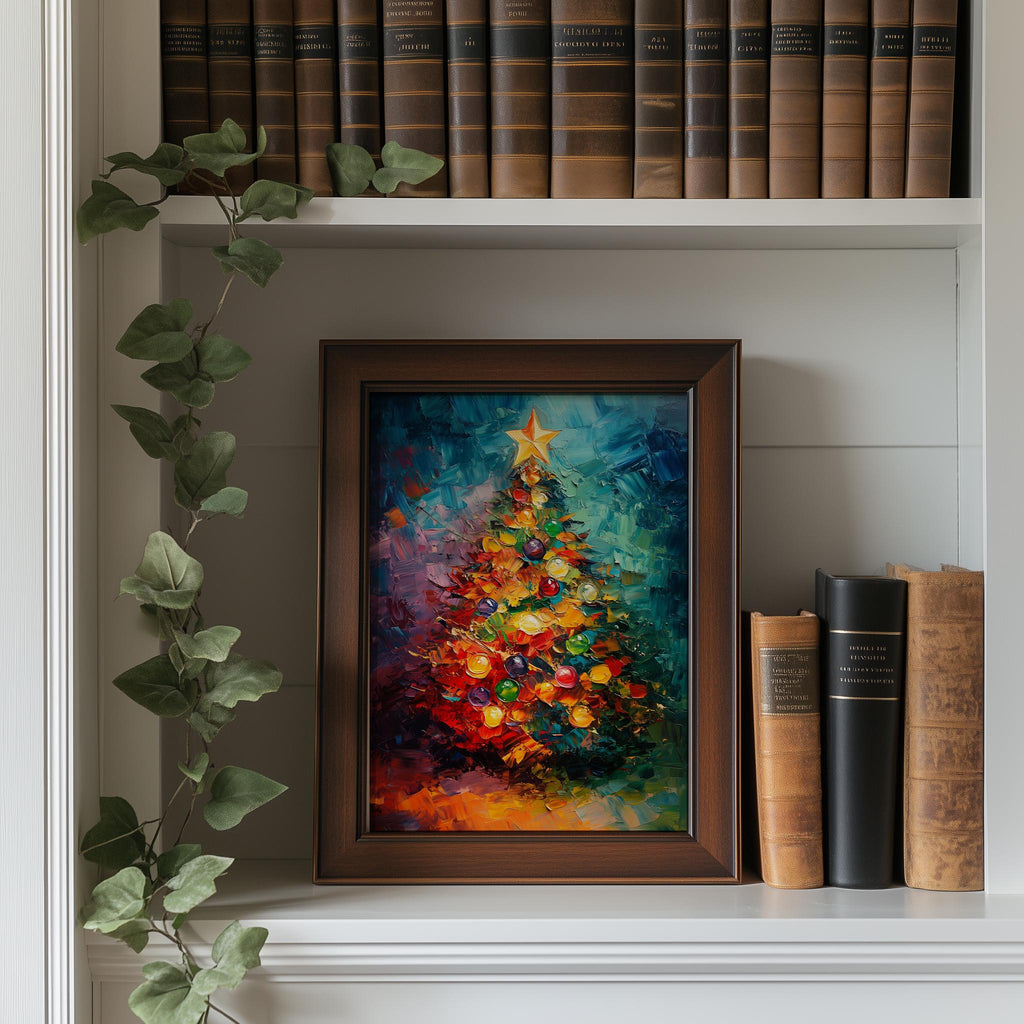 Abstract Tree Christmas art print shown in a room setting