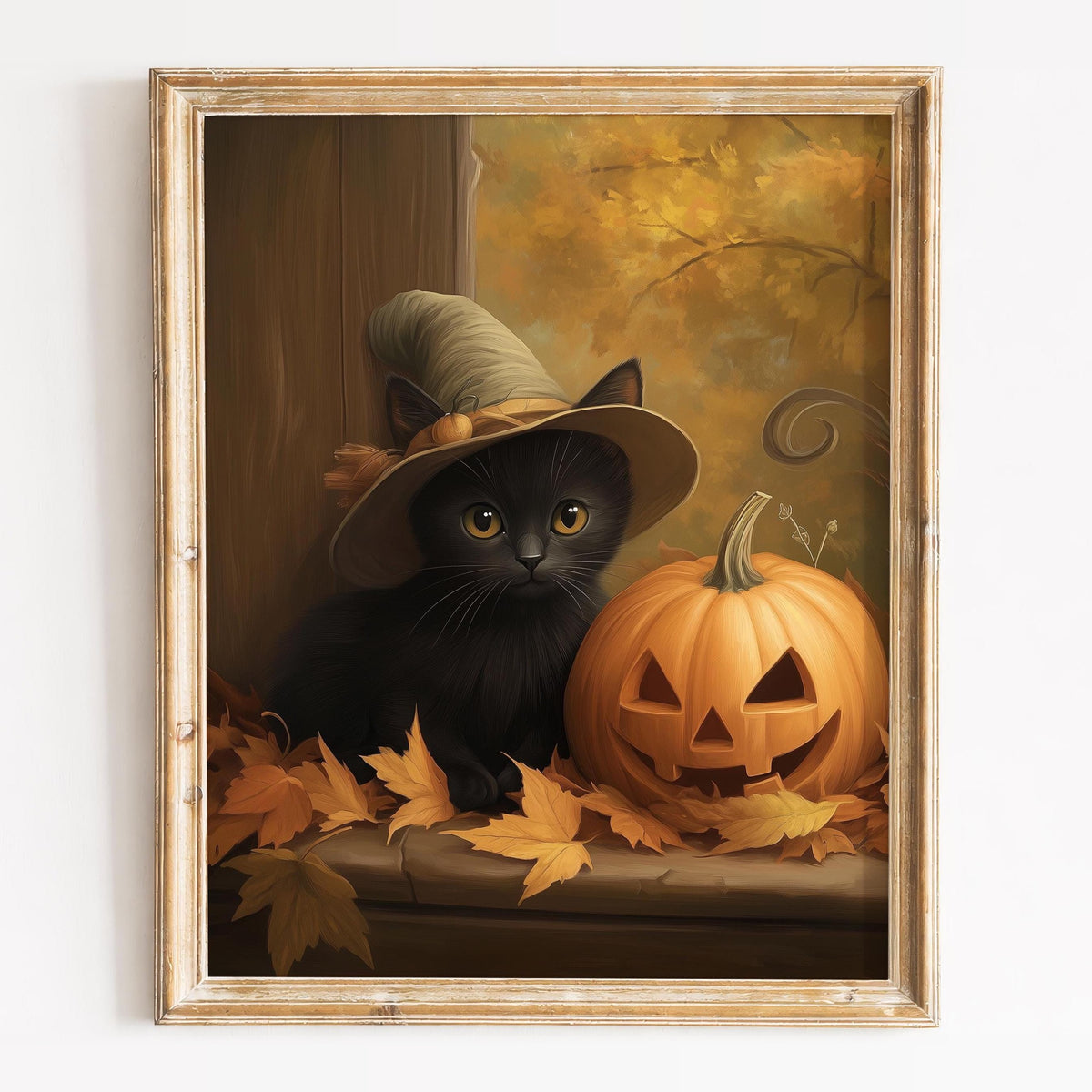 Kitten Jack-o-Lantern Halloween art print framed