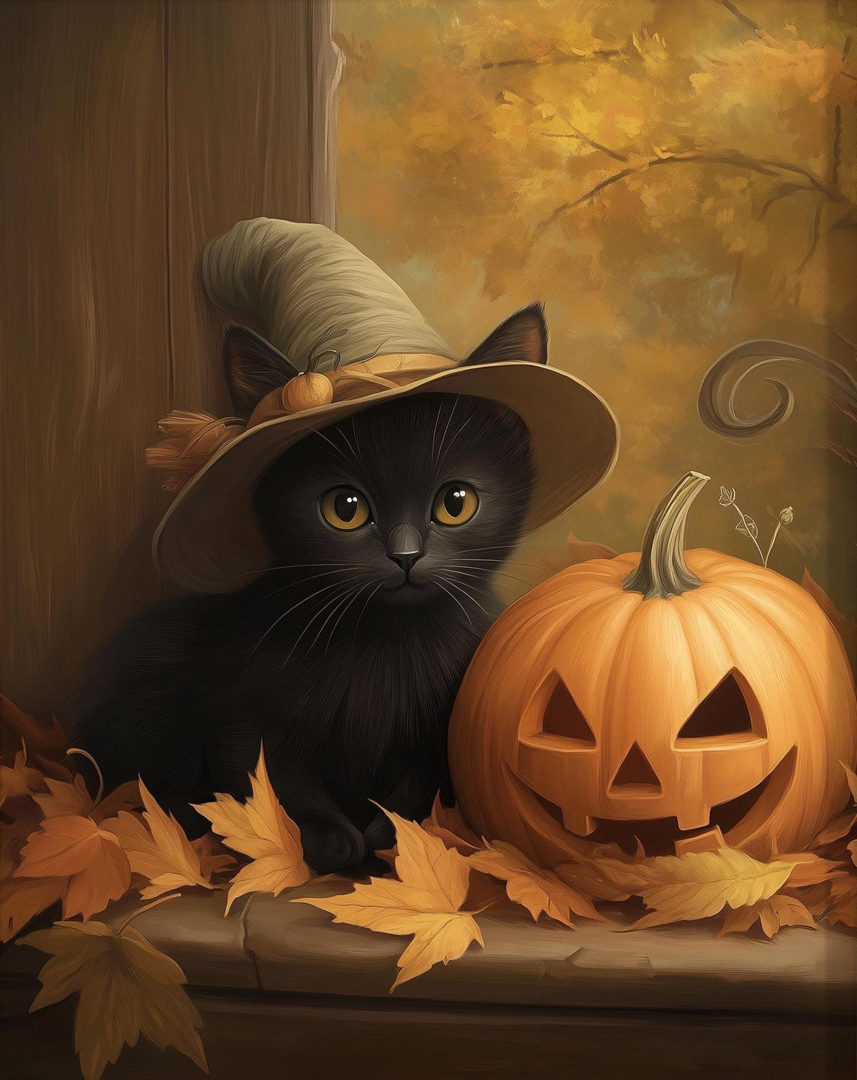 Kitten Jack-o-Lantern Halloween art print unframed, signed by Pattie Overcash