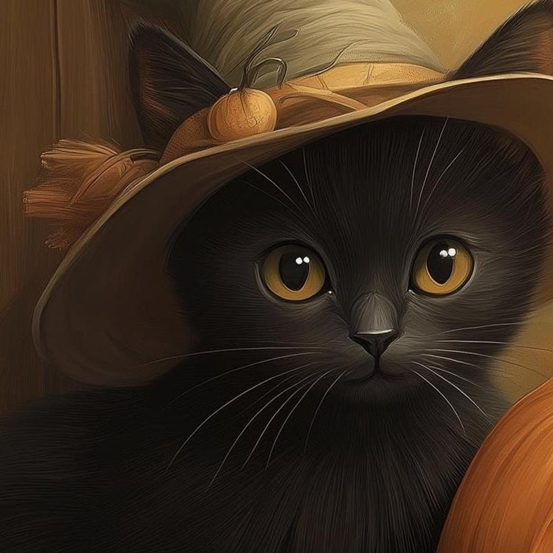 Kitten Jack-o-Lantern Halloween art print close-up detail