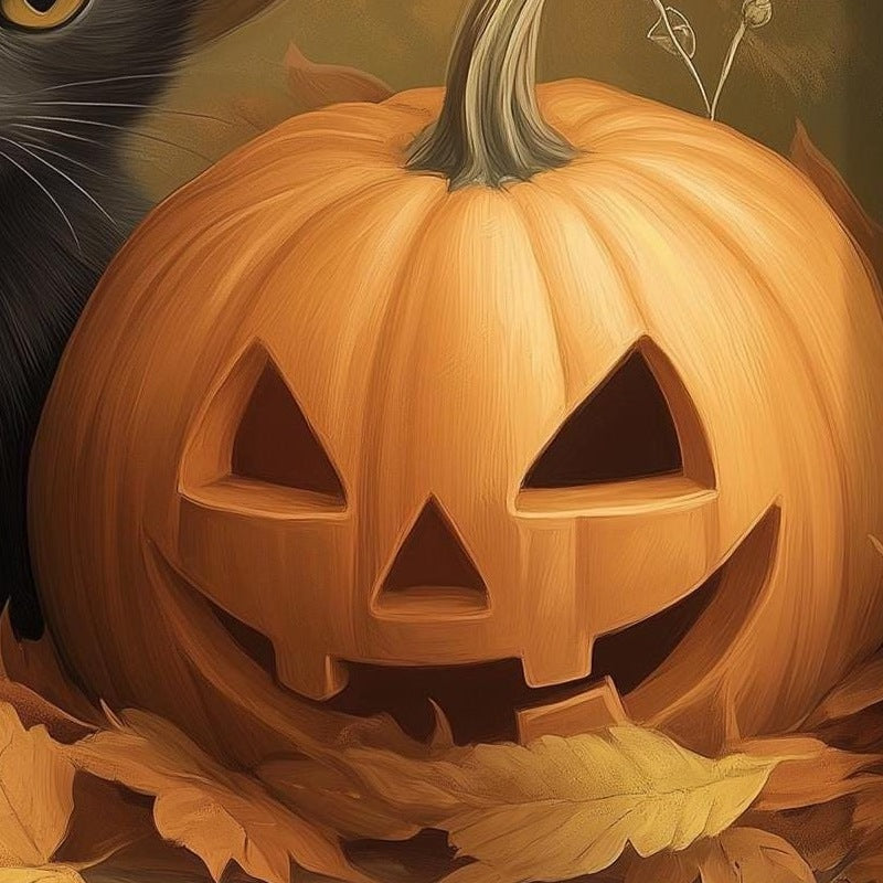 Kitten Jack-o-Lantern Halloween art print close-up detail