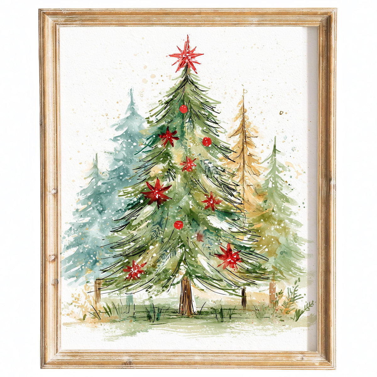 Poinsettia Tree Christmas art print framed