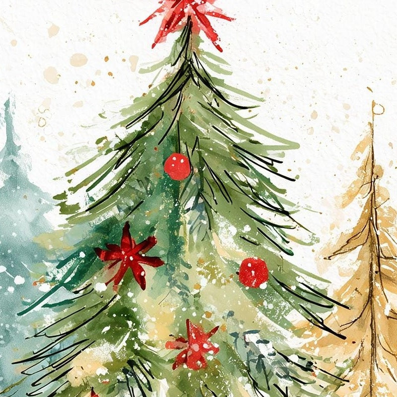 Poinsettia Tree Christmas art print close-up detail