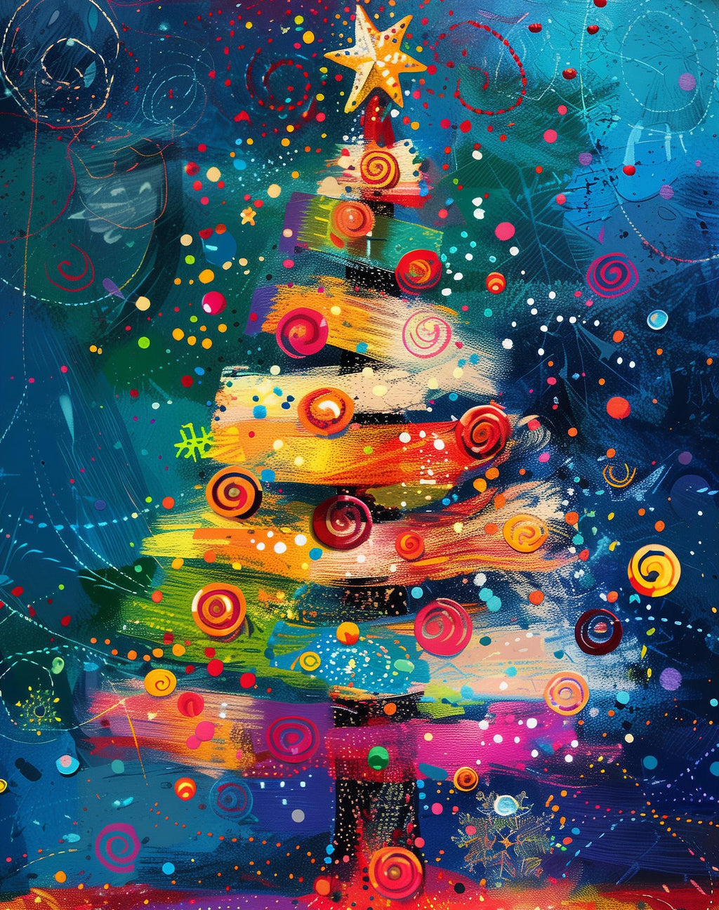 Color Pop Tree Christmas art print unframed, signed by Pattie Overcash