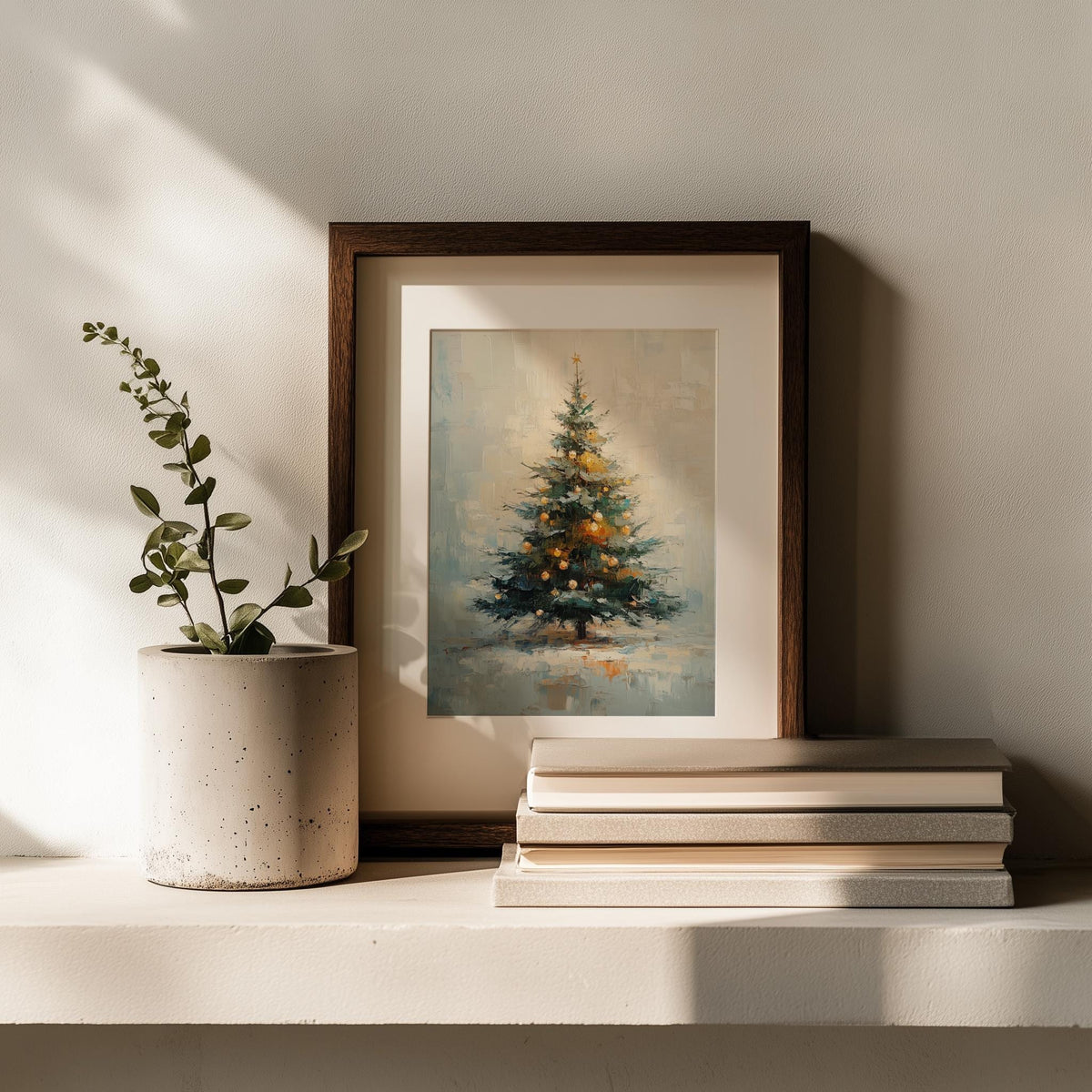Golden Tree Christmas art print shown in a room setting