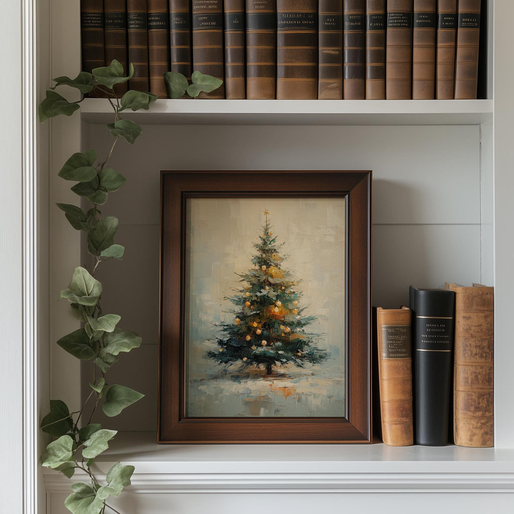 Golden Tree Christmas art print shown in a room setting