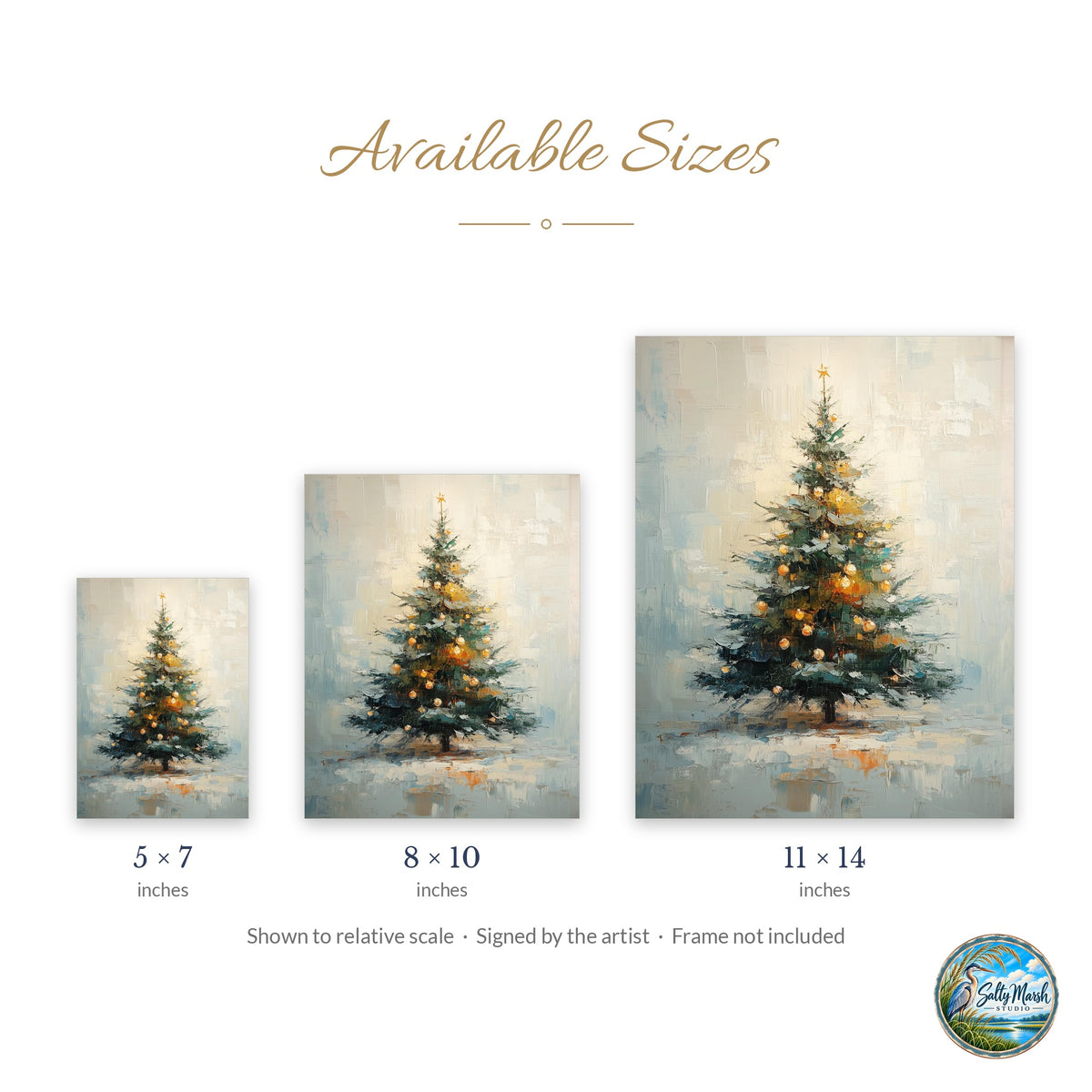 Golden Tree art print size guide: 5x7, 8x10 and 11x14
