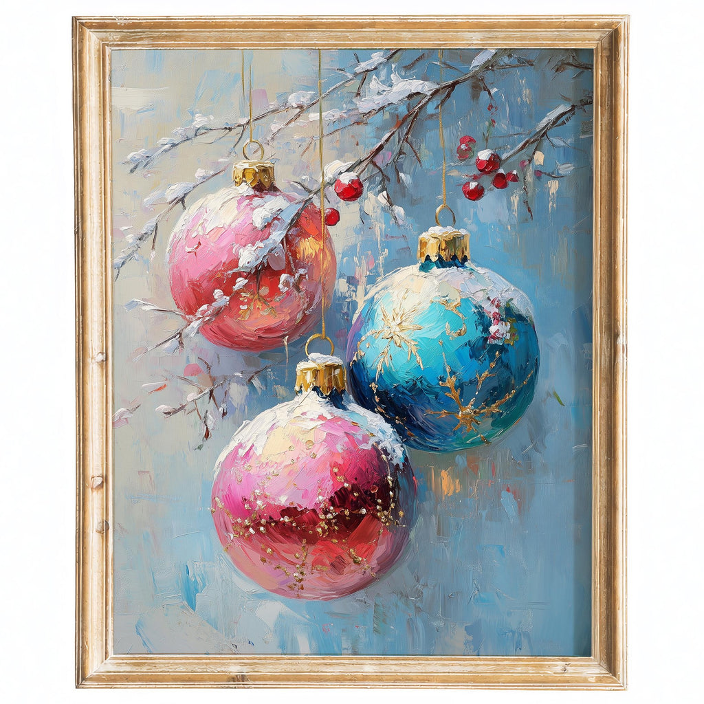 Pastel Ornaments Christmas art print framed