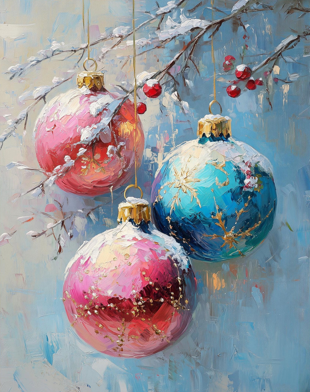 Pastel Ornaments Christmas art print unframed, signed by Pattie Overcash