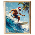Surfing Santa Christmas art print framed