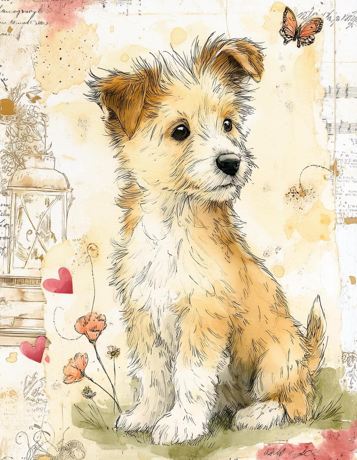Puppy Watercolor animal art print unframed, signed by Pattie Overcash
