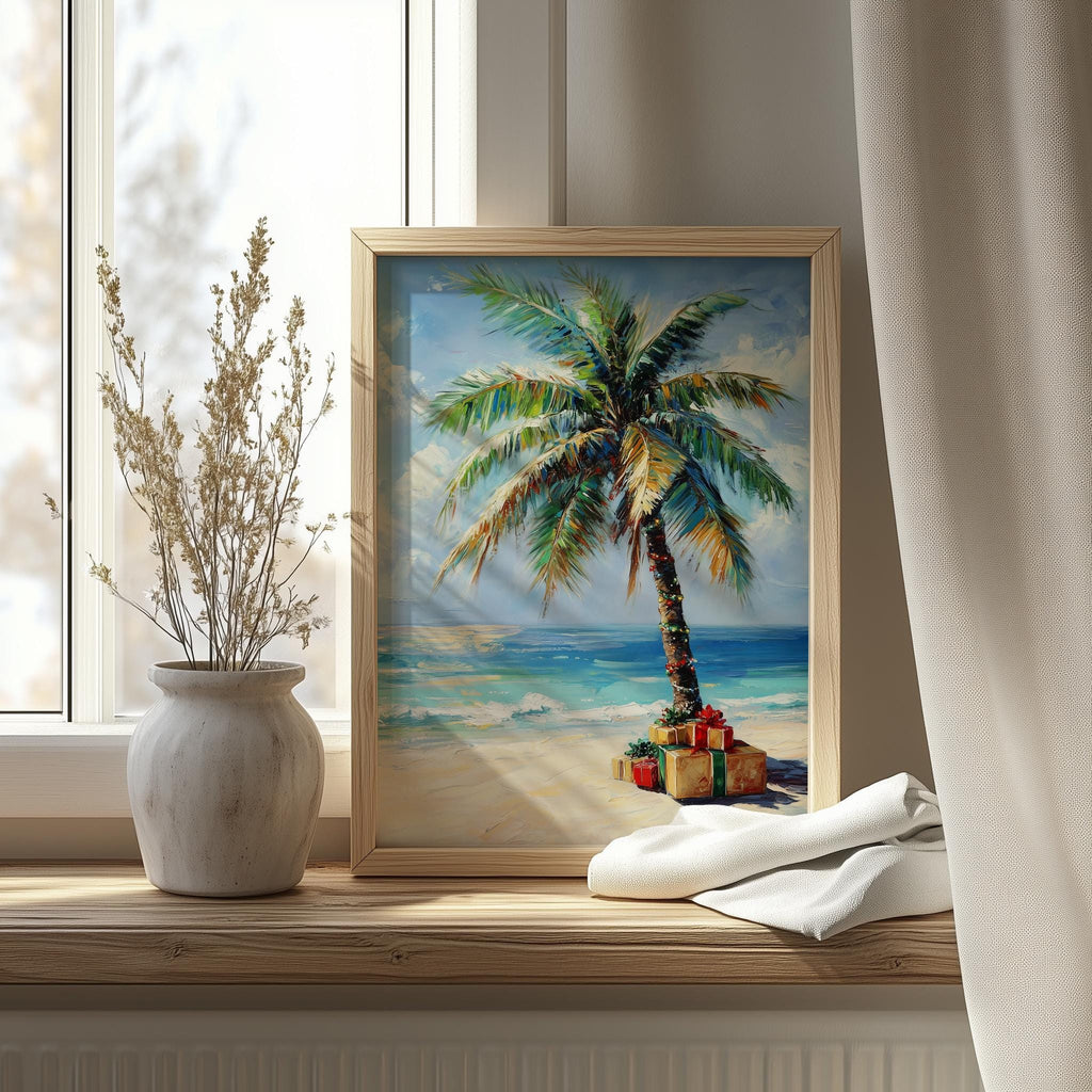 Palm Gifts Christmas art print shown in a room setting
