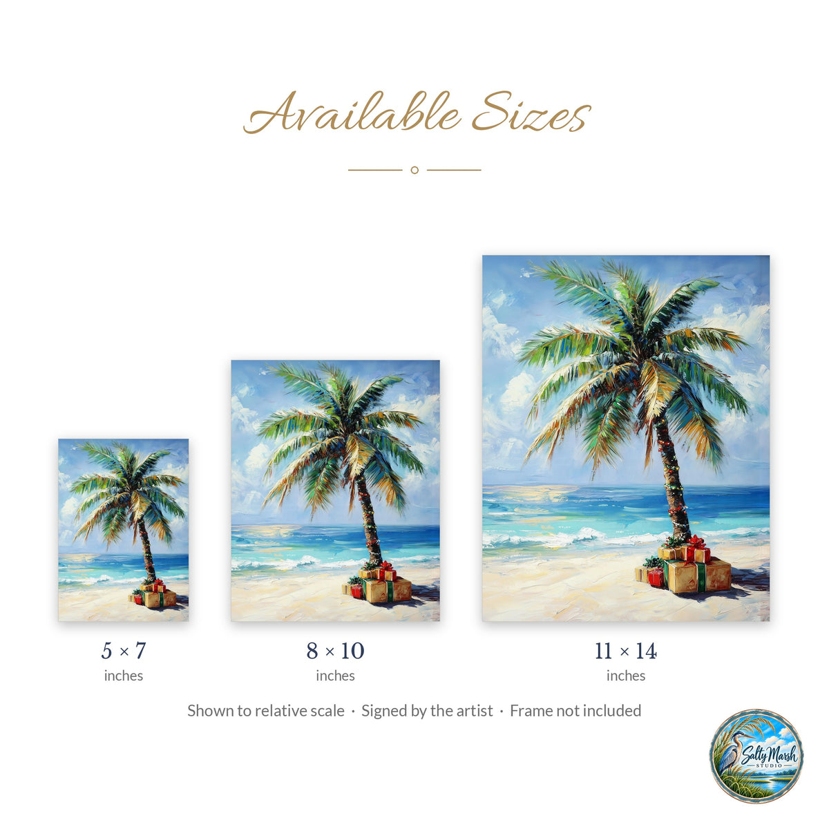 Palm Gifts art print size guide: 5x7, 8x10 and 11x14