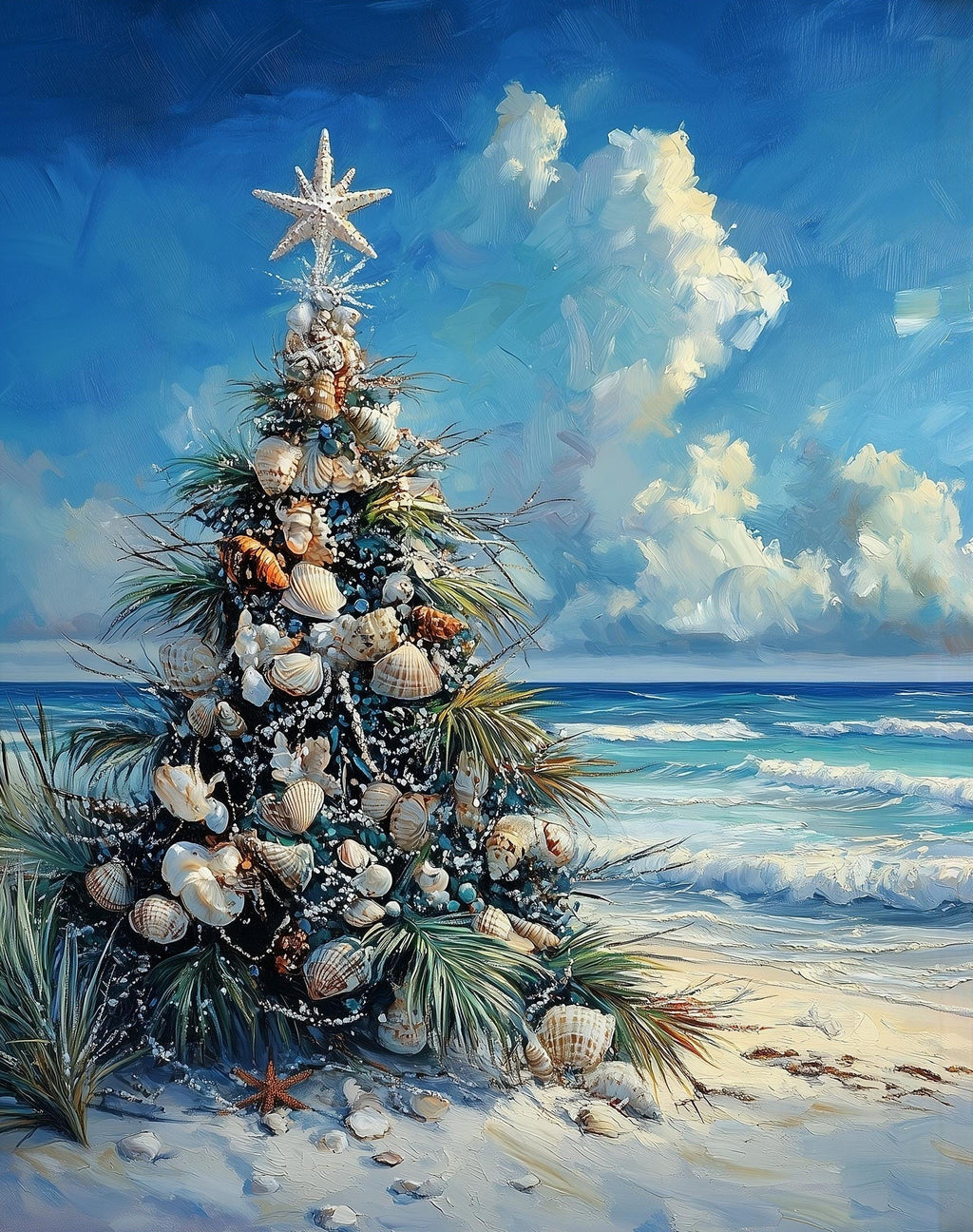 Coastal Tree Christmas art print unframed, signed by Pattie Overcash