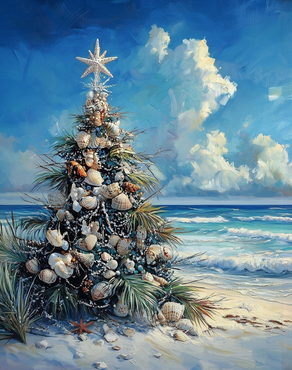 Coastal Tree Christmas art print unframed, signed by Pattie Overcash