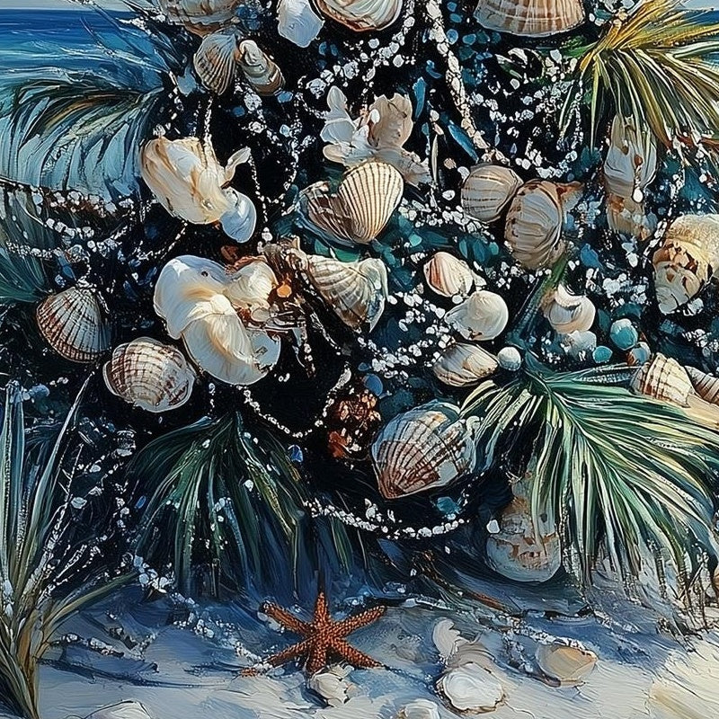 Coastal Tree Christmas art print close-up detail
