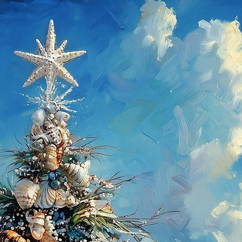 Coastal Tree Christmas art print close-up detail