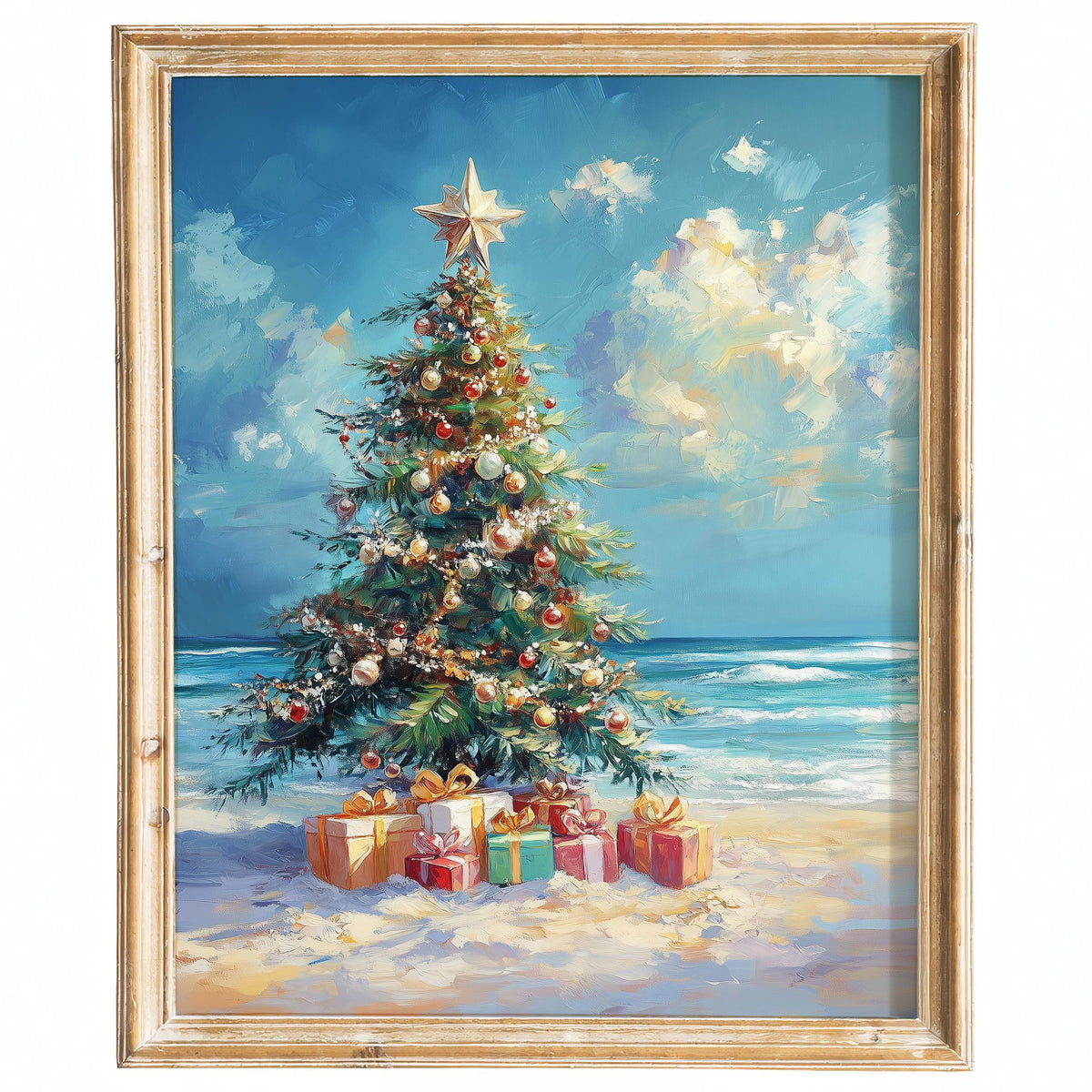Beach Tree Christmas art print framed