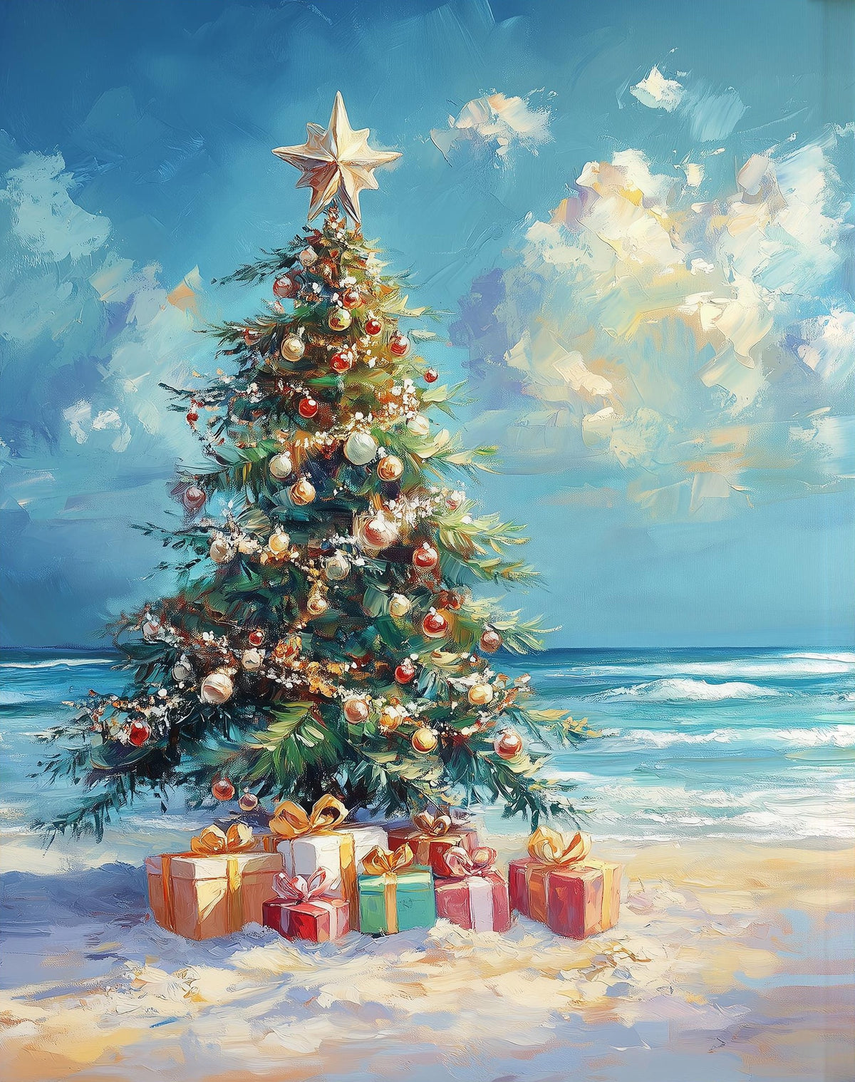 Beach Tree Christmas art print unframed, signed by Pattie Overcash